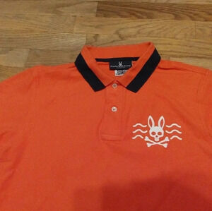 Psycho Bunny Polo Shirt Orange Navy Blue Size 5 Men's Medium